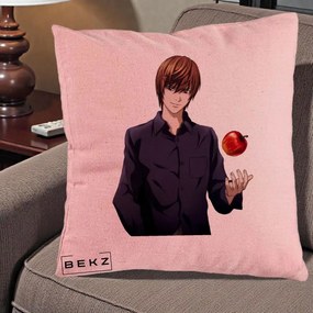 Perna Personalizata Death Note Light Yagami cu Mar, 40x40 cm, Roz, Husa Detasabila, Perna Inclusa, BEKZ®
