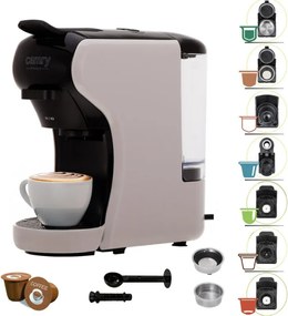 Espressor pentru cafea macinata si capsule 9in1 Camry CR 4414, 3000 W, 19 bar, Bej/Negru