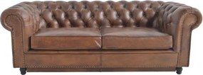 Canapea extensibilă 3 locuri Chesterfield din piele naturală cognac, cu pat pliant și ținte decorative, 102 x 220 x 102 cm, „Hargreaves”