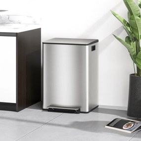 HOMCOM Coș de Gunoi cu 2 Compartimente de 30L, Pedală și Capac Silențios, 47,7x37,5x66,8 cm, Argintiu | Aosom Romania