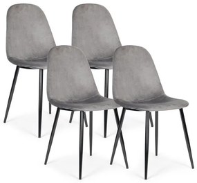 Set de 4 scaune din catifea gri pentru sufragerie și living