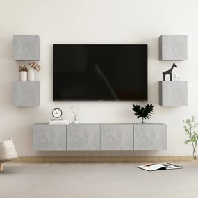 Set dulapuri TV, 6 piese, gri beton, PAL 1, Gri beton, 80 x 30 x 30 cm