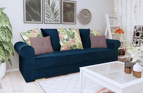 Canapea extensibilă cu spaţiu de depozitare, albastră/roz/cu model, SMOKY