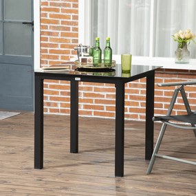 Outsunny Masă de grădină pătrată pentru 4 persoane cu blat din sticlă securizată și cadru din aluminiu 80 x 80 x 74 cm negru | Aosom Romania