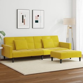vidaXL Canapea extensibilă cu taburet, 2 locuri, galben, catifea