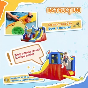 Castel Gonflabil 4 in 1 Outsunny pentru Copii de la 3 la 8 ani cu Tobogan, Trambulina, Piscina si Pompa inclusa, 265x260x200cm | Aosom Romania
