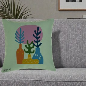 Perna Decorativa Vaze Botanice Abstract, 40x40 cm, Verde, Husa Detasabila, Perna Inclusa, BEKZ®