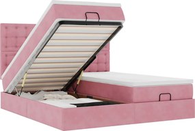 vidaXL Cadru de pat otoman cu saltele Roz 160x200cm catifea