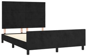 Cadru de pat cu tablie, negru, 140x200 cm, catifea Negru, 140 x 200 cm, Benzi orizontale