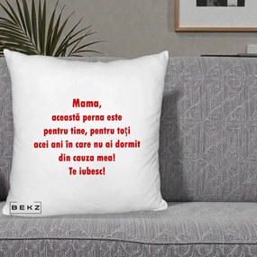 Cadou pentru Mama - Perna Personalizata Perna pentru Mama, 40x40 cm, Alb Pufos, Husa Detasabila, Perna Inclusa, BEKZ®