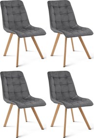 Set 4 Scaune Bucatarie/Dining Spirit Plus Catifea Gri Inchis, Picioare Metalice, Finisaj Lemn