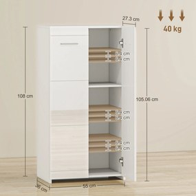 HOMCOM Dulap pentru Pantofi Lucios, Mobilier Modern cu Rafturi Reglabile pentru Hol, Coridor, Capacitate 10 Perechi, Alb | Aosom Romania