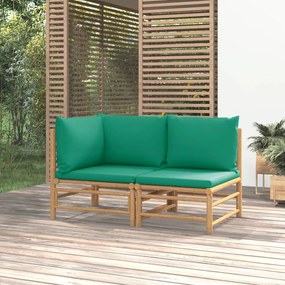 362291 vidaXL Set mobilier de grădină cu perne verzi, 2 piese, bambus