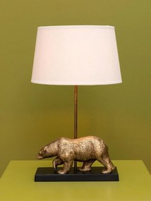 Lampă de masă din bumbac bej, cu structură din alamă și metal negru în formă de urs, finisaj vintage, 50×30 cm, „Fauve"