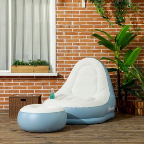 Outsunny Scaun Gonflabil Scaun de Exterior, 125 x 100 x 87cm, Alb + Albastru | Aosom Romania