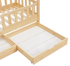 Patut Marli 90 x 200 cm cu 2 sertare si grilaj sipci - natural