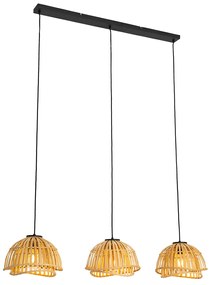 Lampă suspendată orientală neagră cu bambus natural cu 3 lumini - Pua