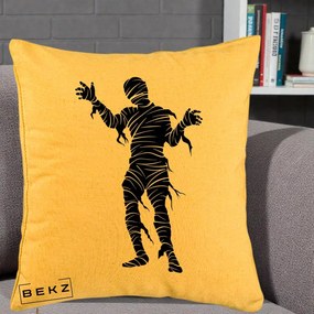 Perna Decorativa Mormii Infricosat Silueta Neagra Halloween, 40x40 cm, Galben, Husa Detasabila, Perna Inclusa, BEKZ®