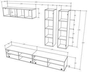 Living haaus Haga V10, Antracit/Stejar Wotan, L 240 cm