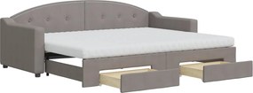 vidaXL Pat de zi cu extensie și sertare, gri taupe, 80x200 cm, textil