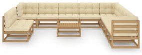 Set mobilier gradina cu perne, 12 piese, maro, lemn masiv pin