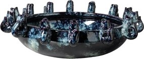 Bol decorativ din ceramică cu pești sculptați în relief, albastru, 10,5 × 42 cm, „Ecume"