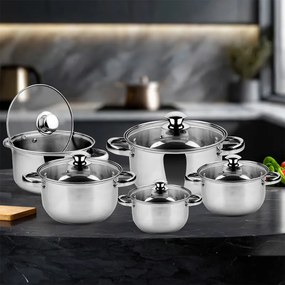 La mâna a doua: Set oale Rosberg R51210O10, 10 piese, 2.1-6.3 L, Otel inoxidabil, Argintiu