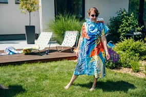 Poncho prosop de plaja SUMMER FRESH albastru-galben 80x145 cm