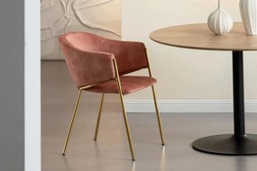 Set de 2 scaune aspect retro, Metal Auriu, Catifea Rose, NOBLESSE A-47583 VC