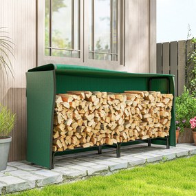 Outsunny Suport pentru Lemne de 0,6 m³, Reglabil, cu Husă Impermeabilă din PE, din Metal, 200 x 36 x 99 cm, Negru și Verde Închis | Aosom Romania