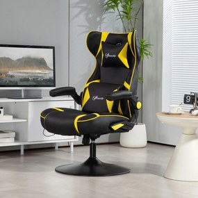 Vinsetto Scaun Gaming cu Funcție de Leagăn și Difuzor, Suport Lombar și pentru Gât, Piele Ecologică, Galben și Negru | Aosom Romania