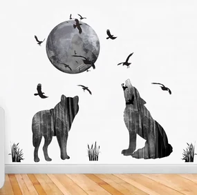Autocolant de perete "Lupii și Luna" 70x85cm