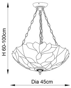 Endon 70946 - Candelabru pe lanț Tiffany BOTANICA, 3xE27/60W/230V, diametru 45 cm