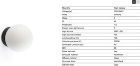 Aplica LED pentru baie IP44 PING D-10cm negru, alb