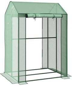 Outsunny Seră de grădină cu 2 spații și 2 uși cu role - 0,8 m² Seră pentru tomate dim. 1L x 0,8l x 1,5H m, Oțel și PE | Aosom Romania