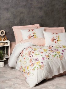 Set lenjerie pat EMMA V2, bumbac, alb/roz pudra, 160x240 cm, cu cearce