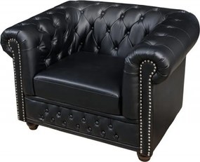 Fotoliu clasic stil englezesc Chesterfield, negru antic