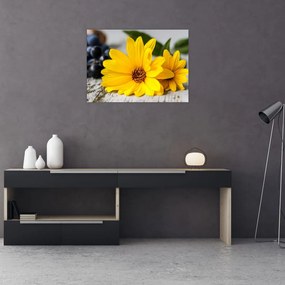 Tablou pe sticlă cu floare galbenă (70x50 cm)