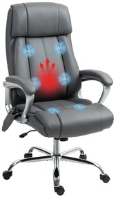 HOMCOM Scaun de Birou cu Masaj în 6 Puncte, Vibrant și Înclinabil, cu Buzunar și Telecomandă, 66x72x113-121 cm, Gri | Aosom Romania