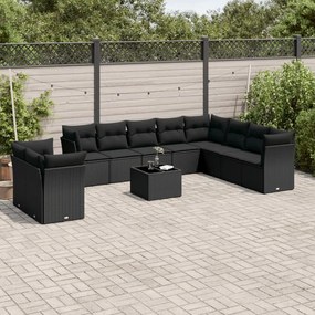 3249704 vidaXL Set canapele de grădină cu perne, 11 piese, negru, poliratan