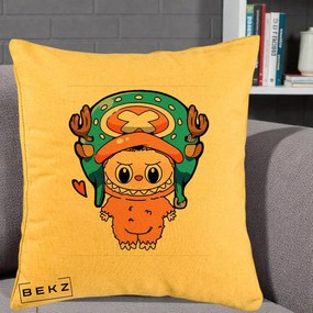 Perna Personalizata Labubu x Tony Tony Chopper, 40x40 cm, Galben, Husa Detasabila, Perna Inclusa, BEKZ®