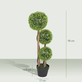 HOMCOM Set 2 Plante Artificiale de Buxus cu 3 Sfere, cu Ghiveci și Fund Întărit, Înălțime 90 cm, pentru Interior și Exterior | Aosom Romania