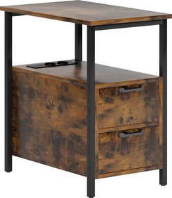 HOMCOM Măsuță laterală cu stație de încărcare, porturi USB, prize, 2 sertare și raft pentru living, dormitor | Aosom Romania