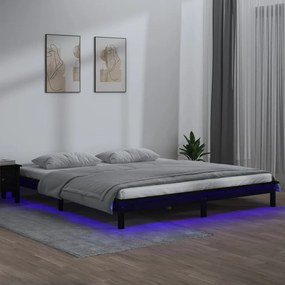 Cadru de pat cu LED dublu 4FT6, negru, 135x190 cm, lemn masiv Negru, 135 x 190 cm