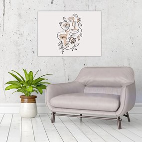 Tablou pe sticlă - Line art facials (70x50 cm)