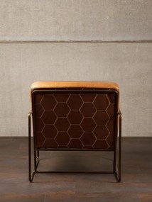 Fotoliu lounge din piele naturală top grain cognac cu structură metalică, „Makine”