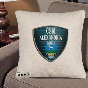Perna Personalizata CSM Alexandria Fotbal, 40x40 cm, Bej Canapea, Husa Detasabila, Perna Inclusa, BEKZ®