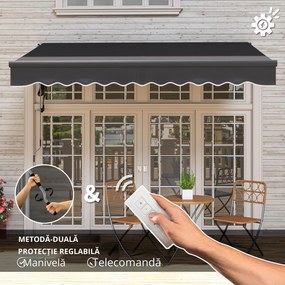 Outsunny Pergolă cu Prindere Fără șuruburi cu Manivelă Electrică, Ajustabilă în Înălțime, Pergolă cu Brațe Articulate 300 cm Lățime Gri Închis | Aosom Romania