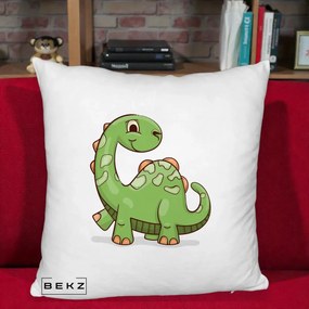 Perna Decorativa Brontosaur Verde Simpatic, 40x40 cm, Alb Pufos, Husa Detasabila, Perna Inclusa, BEKZ®