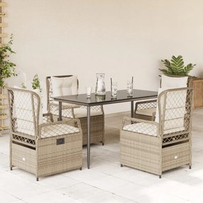 vidaXL Set mobilier de grădină cu perne, 5 piese, bej, poliratan